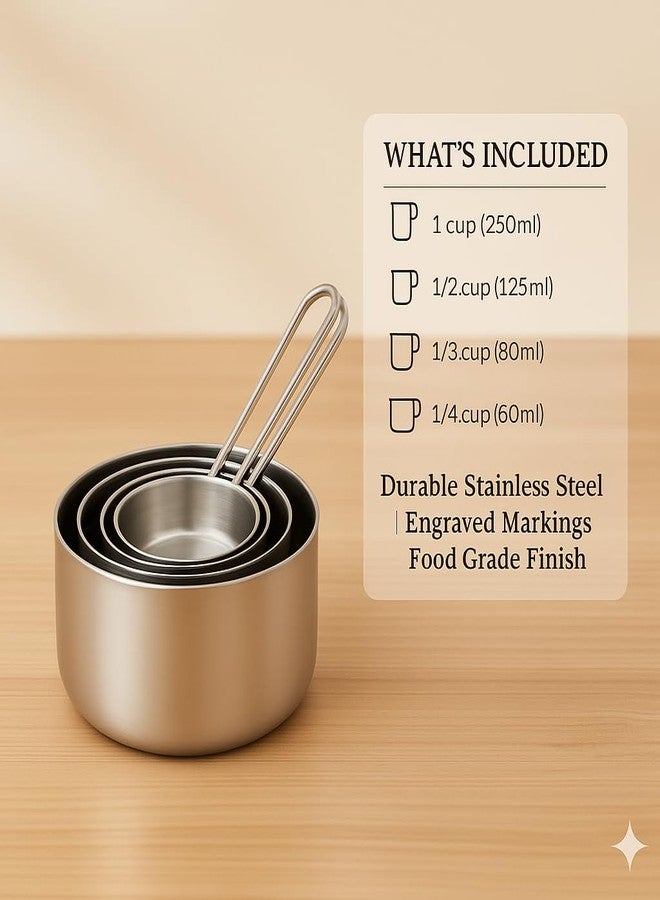 Human Hydro Stainless Steel Measuring Cups Set - 4 Pieces | 60 ml, 80 ml, 125 ml, 250 ml | Durable, Rust-Free & Dishwasher Safe for Baking & Cooking - Image 2